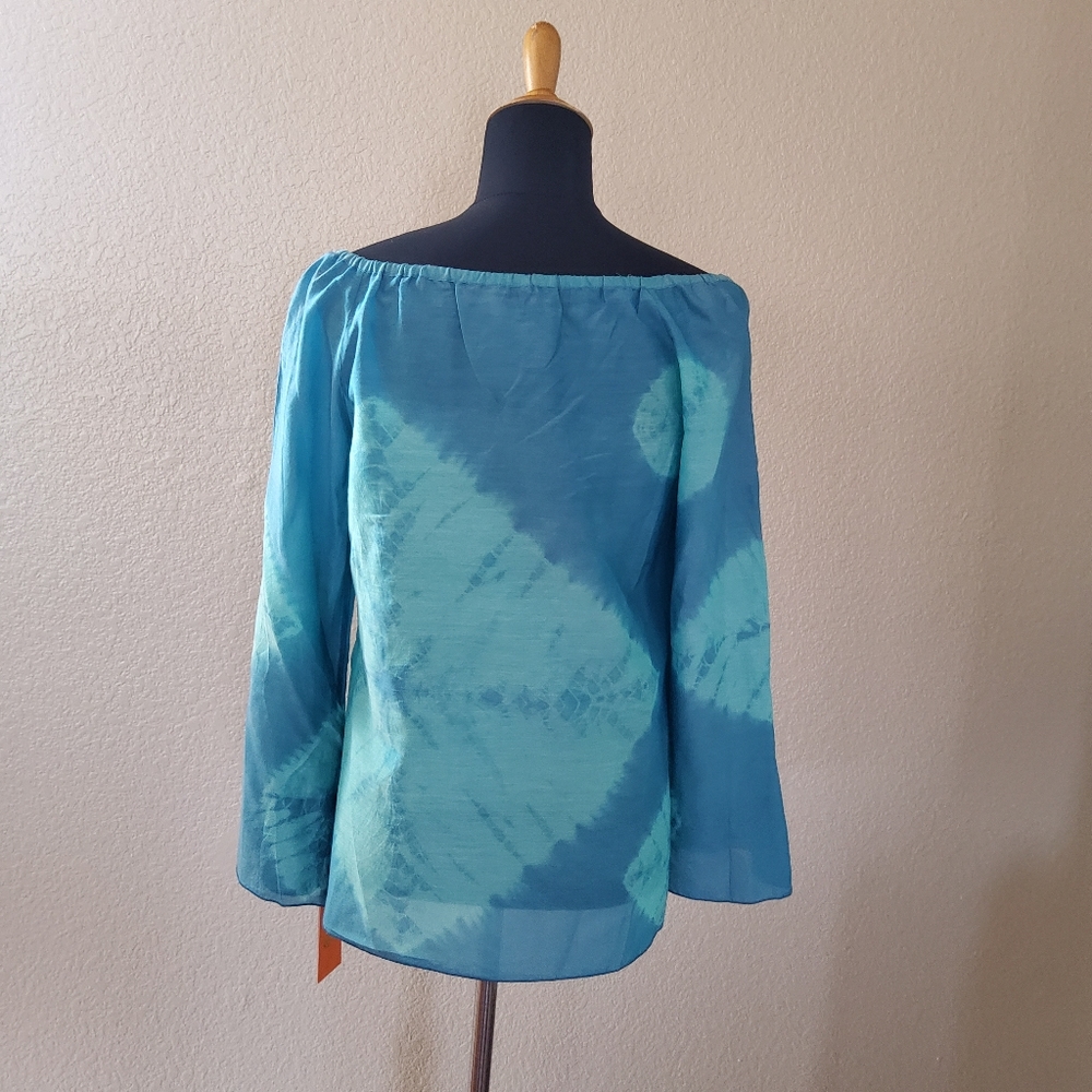 Hale Bob Cabana Silk Embroidered Beaded Tie Dye Peasant Top S Blue New - Picture 6 of 11